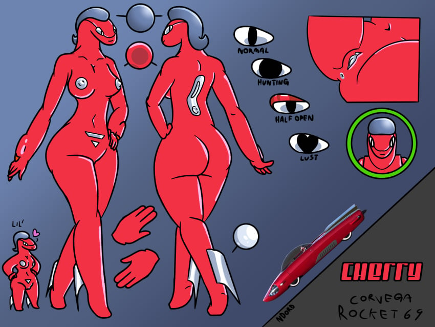 anthro breasts car cherry_(ndord) corvega_rocket_69 fallout female living_car living_machine ndord nipples pussy red_body reference_sheet tagme