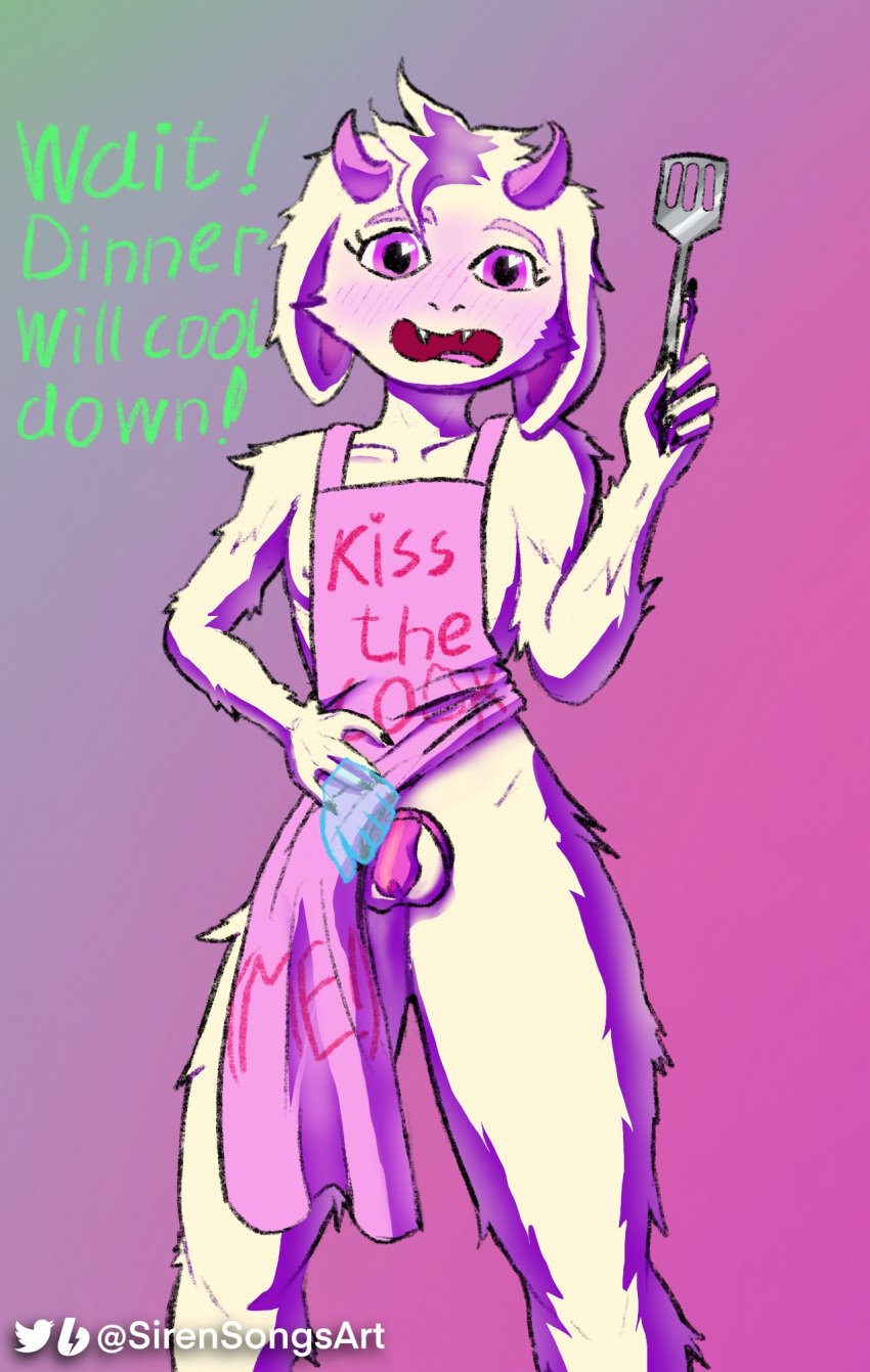 1boy 2d anthro anthro_male anthro_only apron apron_lift artist_name black_nails caprine chastity_cage chastity_device deltarune femboy femboy_only furry furry_male furry_only ghost_hands horns humanoid humanoid_male humanoid_only male male_only mammal mammal_humanoid naked_apron pink_background pink_clothing pink_eyes ralsei simple_background sirensongsart small_fangs small_horns solo text undertale undertale_(series)