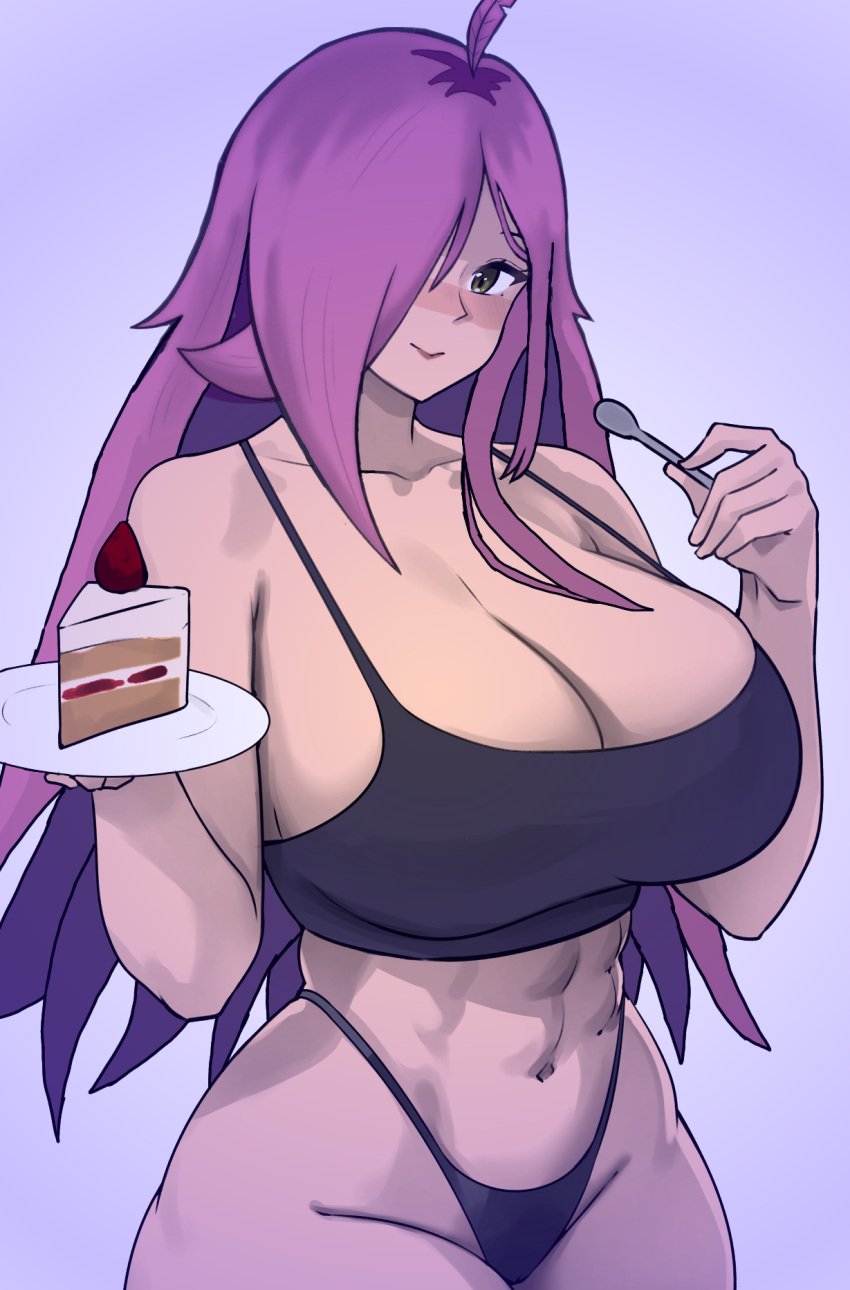 big_breasts big_thighs bikini blush breasts cake female jackreaper latam_virtual_youtuber looking_at_viewer muscular_female neneefthy pastel pink_hair spoon thighs tomboy twitch twitter underwear virtual_youtuber vtuber vtuberfanart youtube