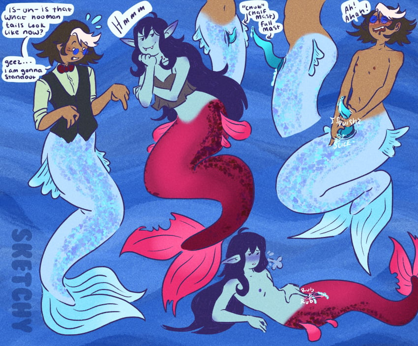 adventure_time adventure_time:_fionna_&amp;_cake clothed genital_fluids genitals marceline marceline_abadeer marceline_the_vampire_queen masturbation merfolk mermaid mermaid_dick mermaid_girl mermaid_penis mermaid_pussy mermaid_tail nude_female nude_male simon_petrikov solo solo_female solo_male tentacle tentacle_on_male text text_bubble underwater