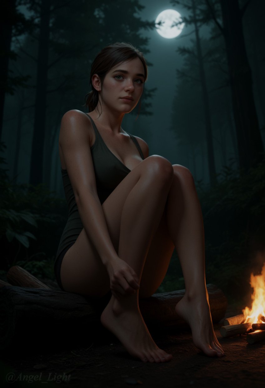 1girls ai_generated angel_light angel_light_(artist) ellie_(the_last_of_us) ellie_williams forest legs night the_last_of_us the_last_of_us_2