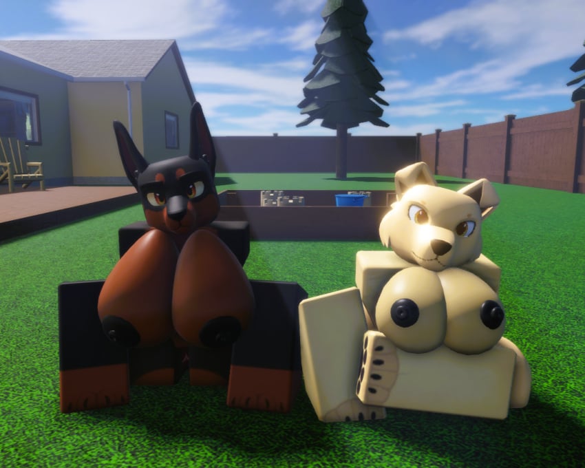 2girls 3d big_ass big_breasts big_penis dobermann dogs golden_retriever house outside roblox robloxian self_upload smg32 tagme