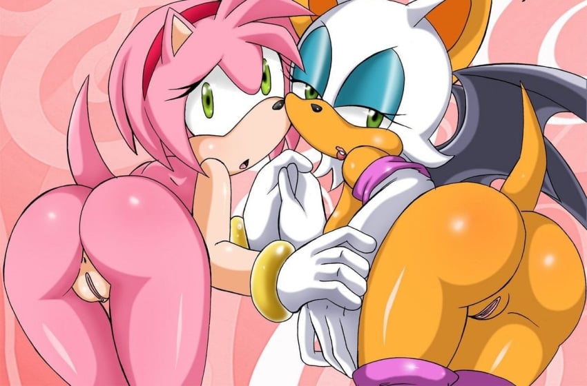 2girls amy_rose animal_ear ass female female_only furry furry_only mobius_unleashed multiple_girls palcomix pussy rouge_the_bat sega sonic_(series) sonic_the_hedgehog_(series) tail wrong_eye_color