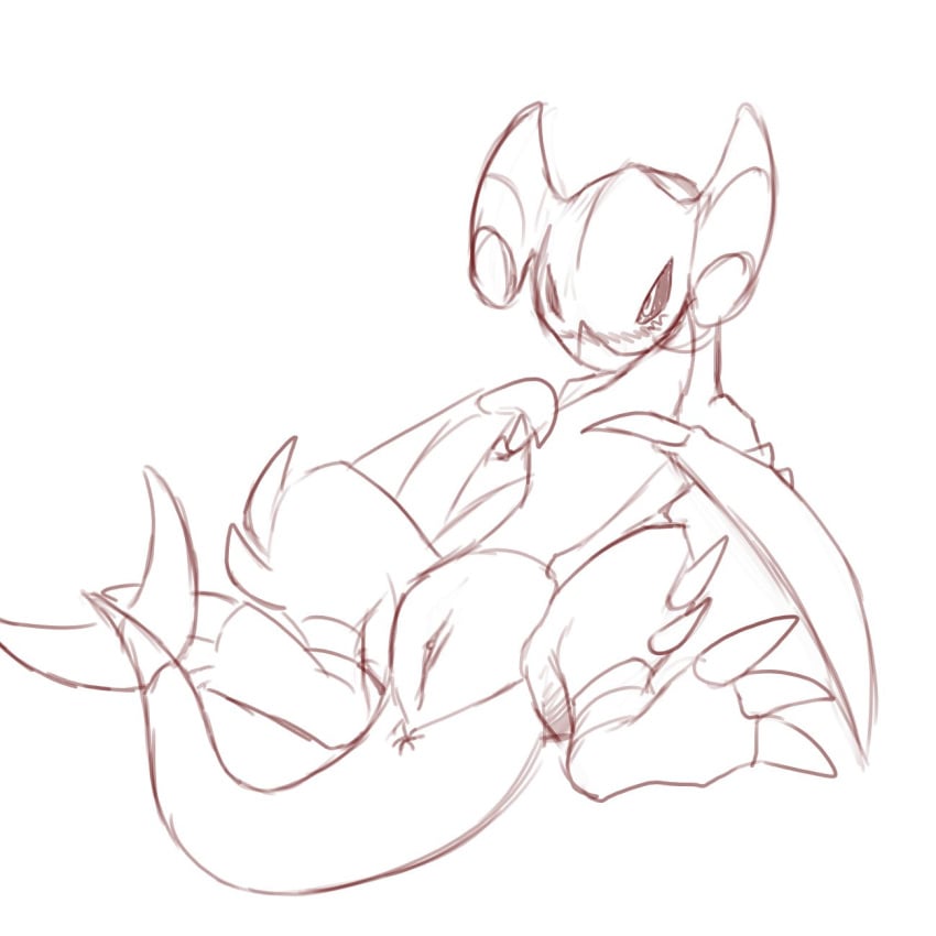 anus blush female female_only feral garchomp mel_the_hybrid monochrome nude pokemon pokemon_(species) sketch solo tagme vulva wings