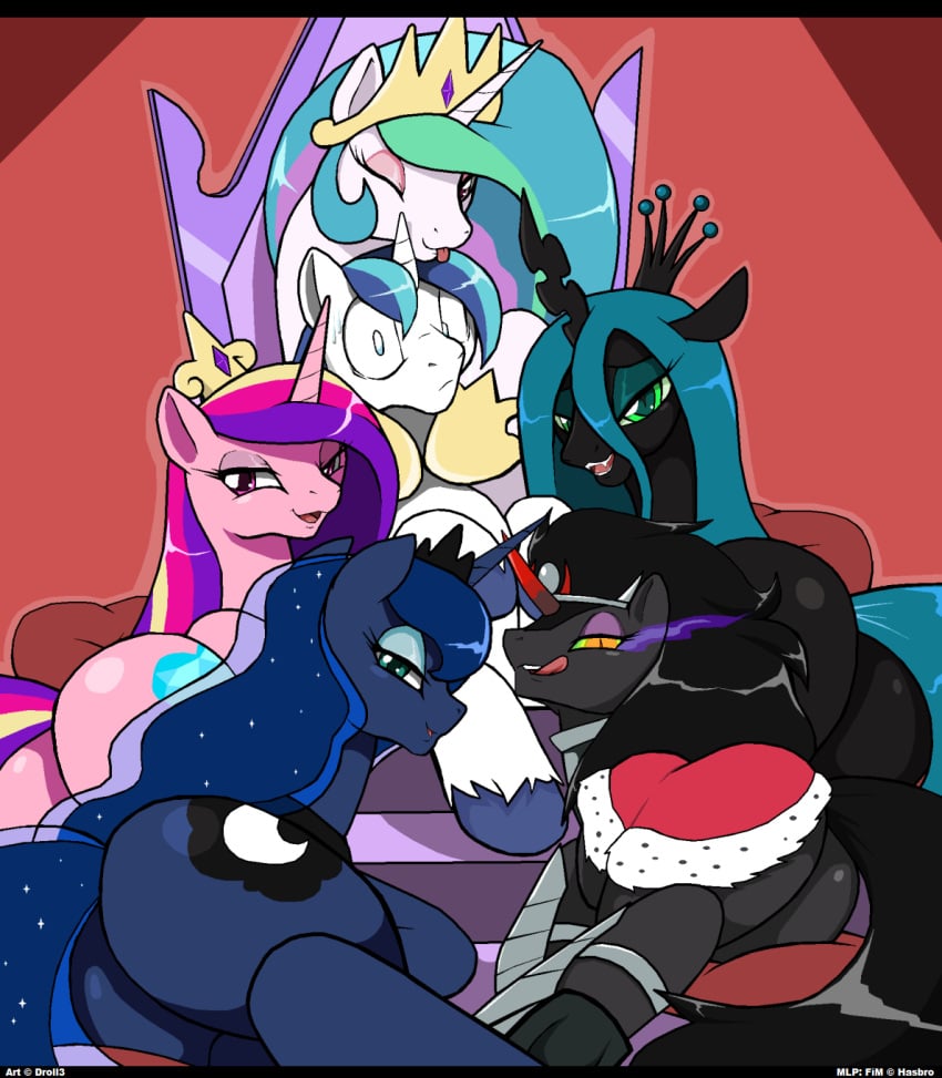 droll3 friendship_is_magic genderswap_(mtf) harem king_sombra_(mlp) looking_at_viewer lucky_bastard my_little_pony princess_cadance_(mlp) princess_celestia_(mlp) princess_luna_(mlp) queen_chrysalis_(mlp) rule_63 shining_armor_(mlp) tagme