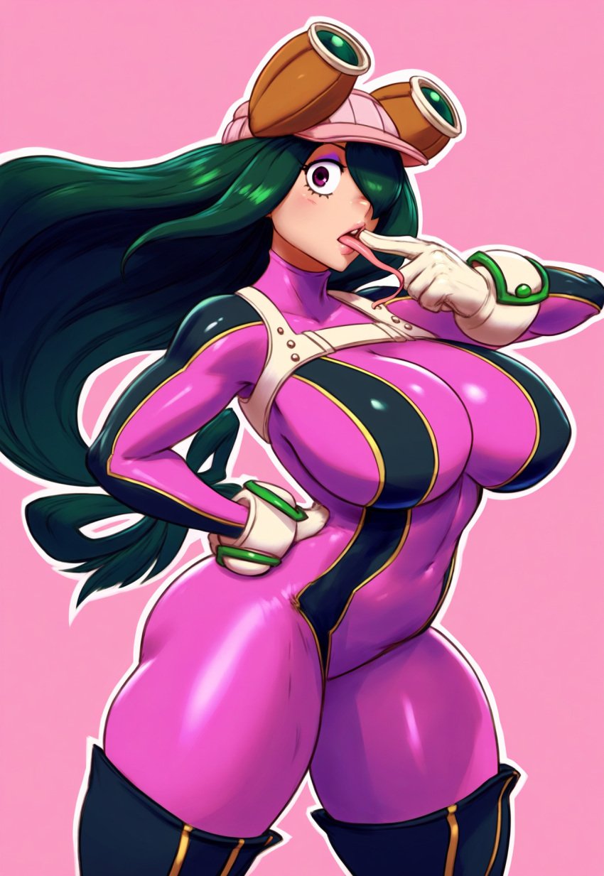 ai_generated big_ass big_breasts big_butt bimbo bimbofication cleavage corruption krystalizedart magic midjourney mind_break mind_control my_hero_academia pink_clothing pink_eyes pink_hair pleasure_face smile student superheroine thick_thighs transformation tsuyu_asui