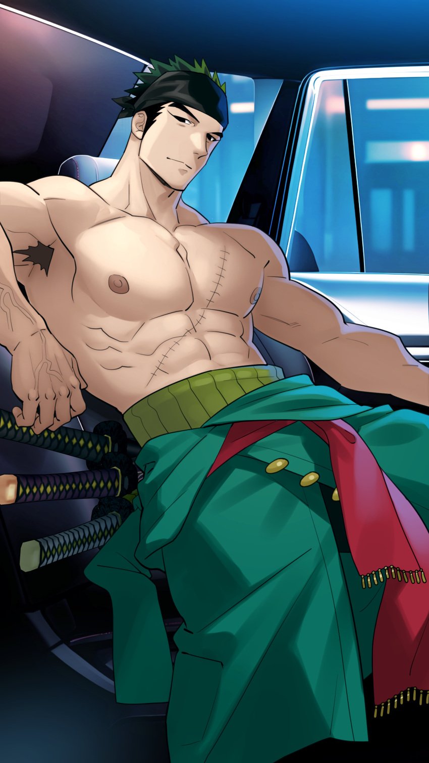 abs bara biceps clothing costume ero_condo halloween halloween_costume holidays kienbiu male male_nipples male_only manly muscular_male nipples one_piece pecs roronoa_zoro scar tuan_(kienbiu)