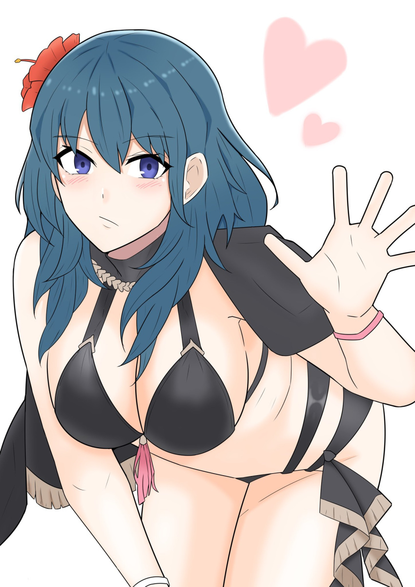 alternate_costume bikini black_bikini black_swimsuit blue_eyes breasts byleth_(female)_(summer)_(fire_emblem) byleth_(fire_emblem) byleth_(fire_emblem)_(female) female female_only fire_emblem fire_emblem:_three_houses fire_emblem_heroes maplesugar7324 nintendo official_alternate_costume solo swimsuit teal_hair