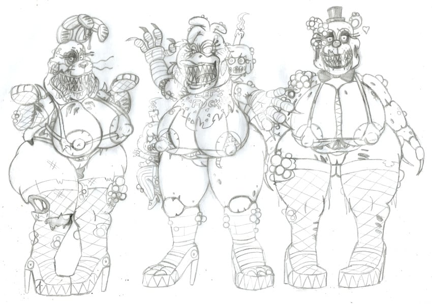 3girls aged_up animatronic animatronic_female bear_girl big_breasts big_nipples bonnie_(fnaf) breasts bunny_girl captainhornybotld chica_(fnaf) chicken_girl cupcake_(fnaf) five_nights_at_freddy's fnaf fnaf_novels freddy_(fnaf) genderswap genderswap_(mtf) looking_at_viewer nipples robot robot_girl rule63 rule_63 shortstack tag_me tagme twisted_bonnie twisted_chica_(fnaf) twisted_cupcake_(fnaf) twisted_freddy_(fnaf)