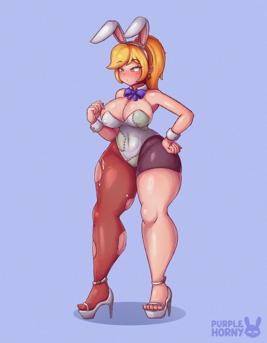 big_breasts blonde_hair blush bunny_ears bunnysuit cleavage five_nights_at_freddy's five_nights_at_freddy's:_security_breach green_eyes high_heels hourglass_figure huge_ass huge_breasts mismatched_legwear ponytail purplehorny thick_legs thick_thighs tight_clothing vanessa_(fnaf) vanny_(fnaf)