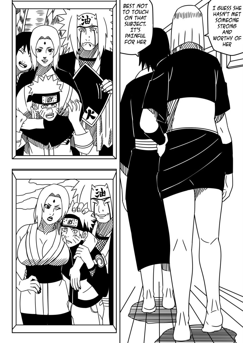 2boys 3girls barefoot big_breasts breasts comic dialogue dress english_text hallway huge_breasts indoors jiraiya kimono large_breasts mature mature_female milf monochrome multiple_boys multiple_girls naruto naruto:_the_last naruto_(classic) naruto_(series) naruto_shippuden ninrubio picture picture_(object) samui shizune story teacher_and_student text tsunade uzumaki_naruto voluptuous voluptuous_female walking