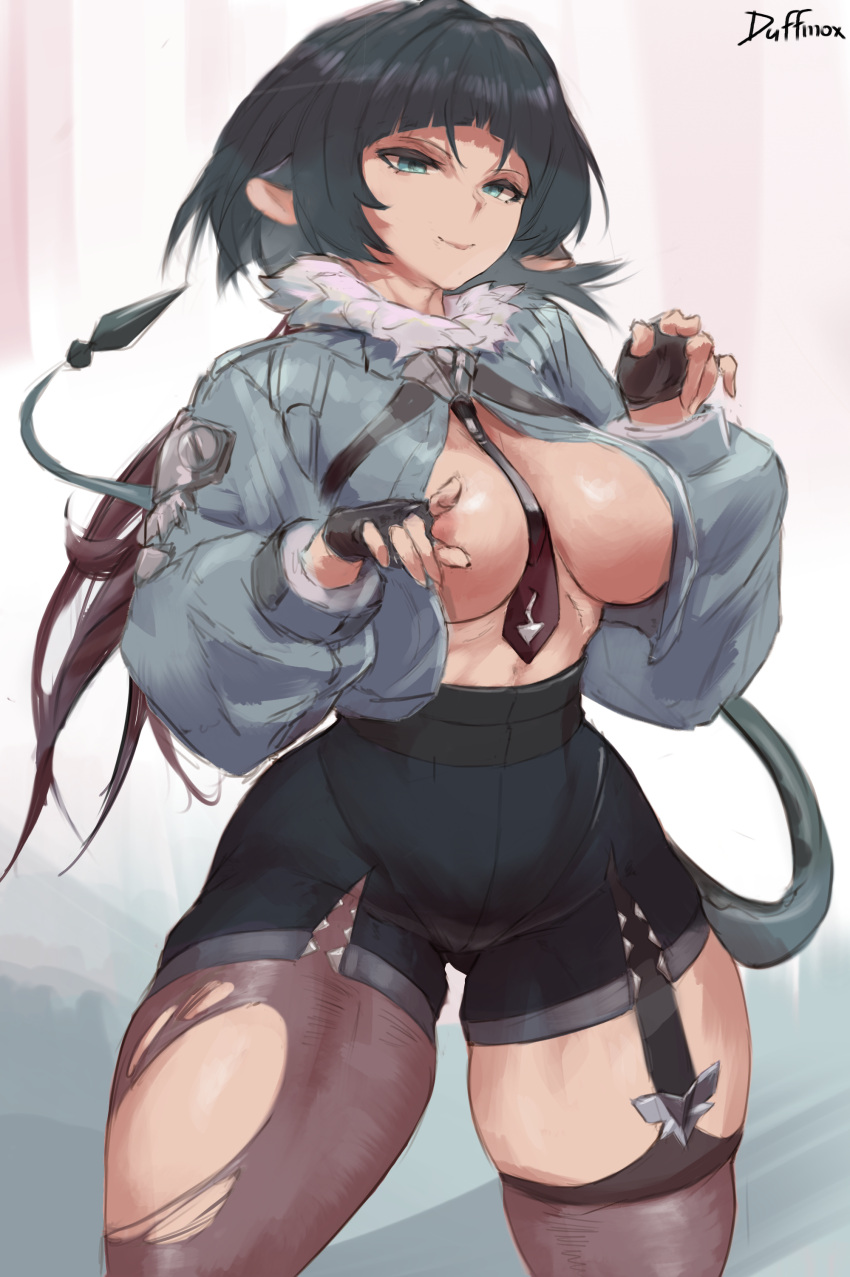 1girls absurd_res areolae artist_name big_breasts black_gloves breasts breasts_out clothed duffmox highres hoyoverse jane_doe_(zenless_zone_zero) light-skinned_female light_skin mihoyo mouse_ears mouse_girl mouse_tail nipples pantyhose rat_tail ripped_clothing tagme thick_thighs thighhighs thighs torn_clothes torn_clothing torn_pantyhose zenless_zone_zero