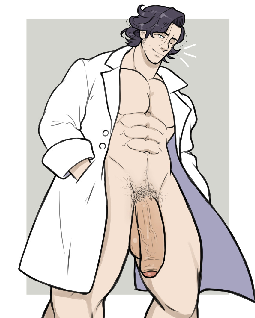 abs balls bara biceps big_balls big_penis dr._platane flaccid hoybarartist male male_nipples male_only male_pubic_hair manly mature_male muscular_male nintendo nipples pecs penis platane_(pokemon) pokemon pokemon_xy professor_sycamore solo solo_male