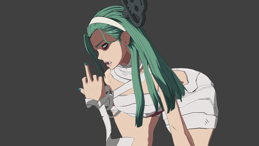 3d 3d_render a.b.a bandages blender green_eyes green_hair key large_ass middle_finger novair thick_thighs