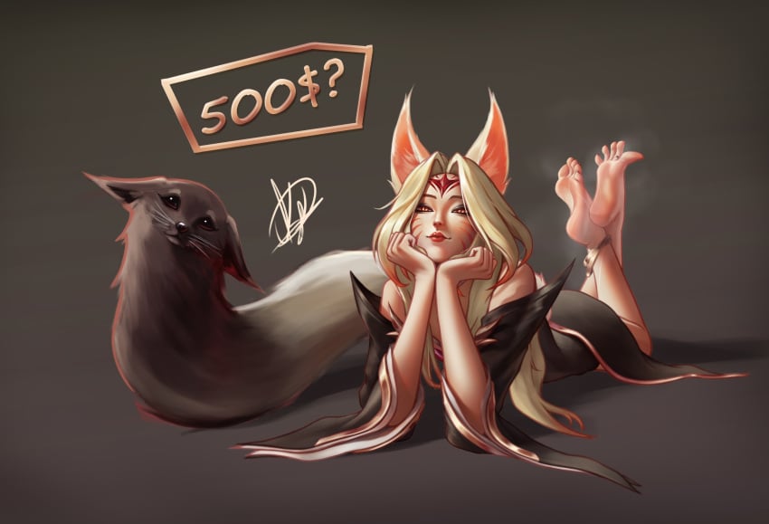 ahri feet findom foot_fetish fox_ears fox_tail immortalized_legend_ahri kakifeet kumiho league_of_legends riot_games sfw smug soles source_request sweat sweaty_feet the_pose