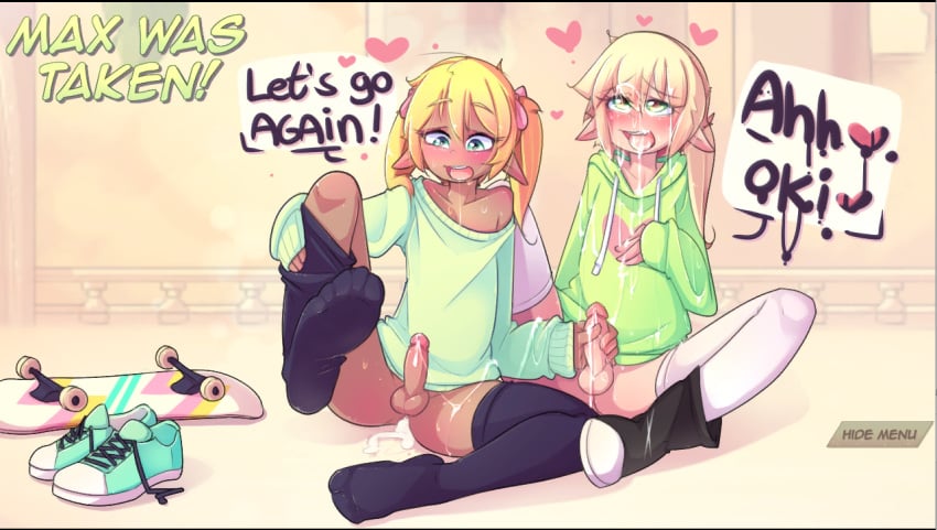 2boys cum elf femboy handjob hoodie_(artist) malesub max_(hoodie) original sophie_(hoodie)