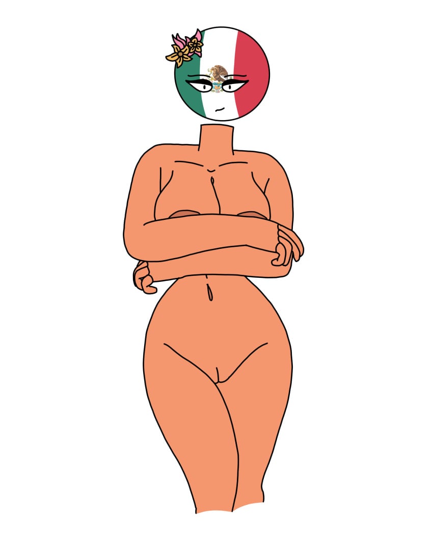 alternate_color alternate_version_available areola areolae ass big_ass big_breasts breasts countryhumans countryhumans_girl covered_nipples covering covering_breasts erect_nipples eyebrows eyelashes female female_focus female_only mexico_(countryhumans) naked naval_artist_(artist) nervous nervous_smile nipples nude nude_female pupils pussy solo solo_focus