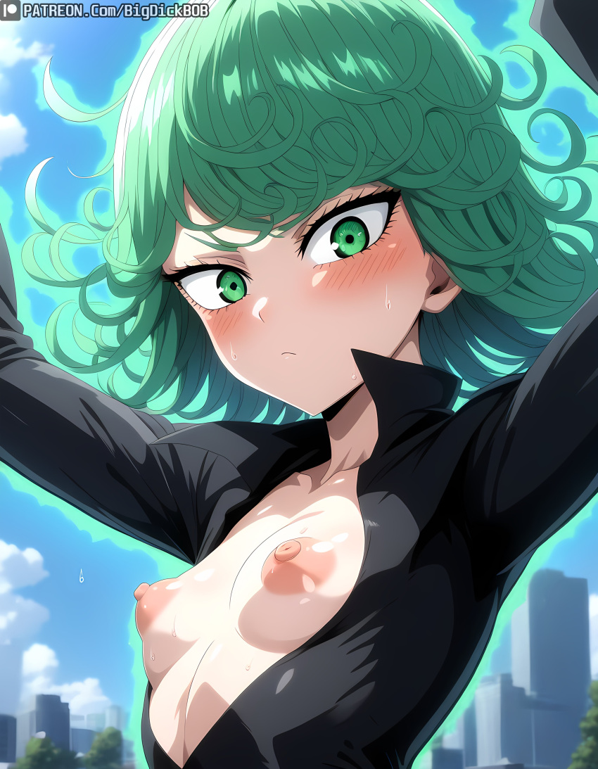 1girls ai_generated bigdickbob female female_only green_eyes green_hair hi_res high_resolution highres one-punch_man puffy_nipples seductive_look self_upload small_breasts spread_legs stable_diffusion tatsumaki toned