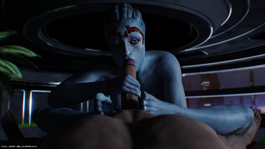 3d alien_girl asari blue_body blue_eyes blue_skin feet fellatio female human human_penetrating major_guardian male mass_effect pov samara