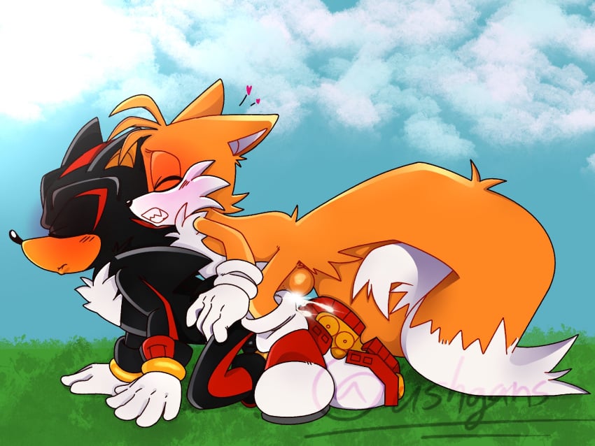 anal anthro balls blush bodily_fluids cum cum_in_ass cum_inside doggy_style duo from_behind_position gay genital_fluids genitals hi_res male male/male male_only penis sega sex shadow_the_hedgehog sonic_(series) sonic_adventure_2 sonic_the_hedgehog_(series) tails tails_the_fox ushgans