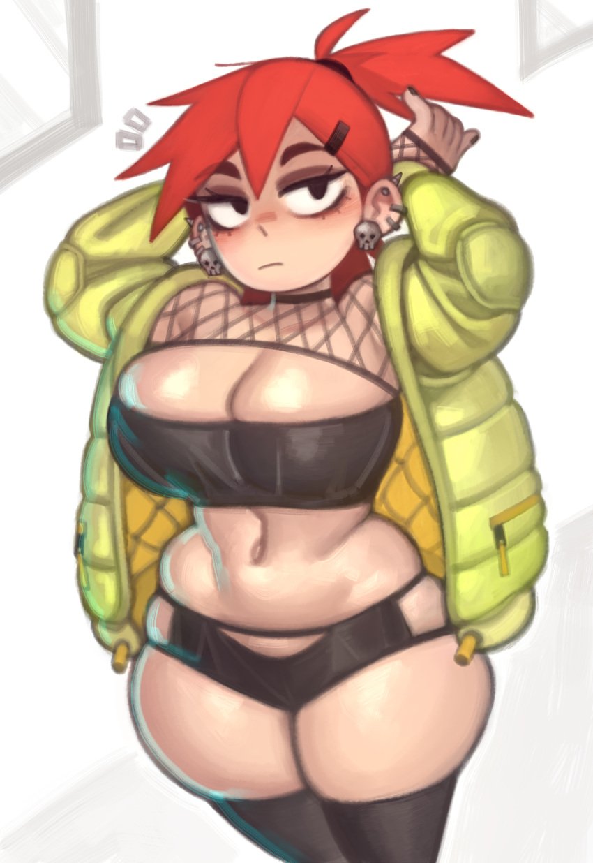 arms_up big_breasts black_eyes breasts cartoon_network cleavage female female_focus female_only foster's_home_for_imaginary_friends frankie_foster huge_breasts kelvin_hiu looking_at_viewer piercing piercings red_hair thick_thighs thighs wide_hips