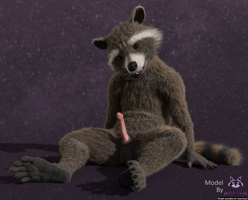 3d_(artwork) anthro balls brown_body brown_eyes brown_fur claws digital_media_(artwork) english_text erection facial_markings fangs feet front_view fur genitals guardians_of_the_galaxy head_markings hi_res looking_at_viewer male male_only mammal markings marvel marvel_comics mask_(marking) nude pawpads penis procyonid raccoon rocket_raccoon rockyrcoon simple_background sitting slightly_open_mouth smile solo spread_legs spreading teeth text toes watermark