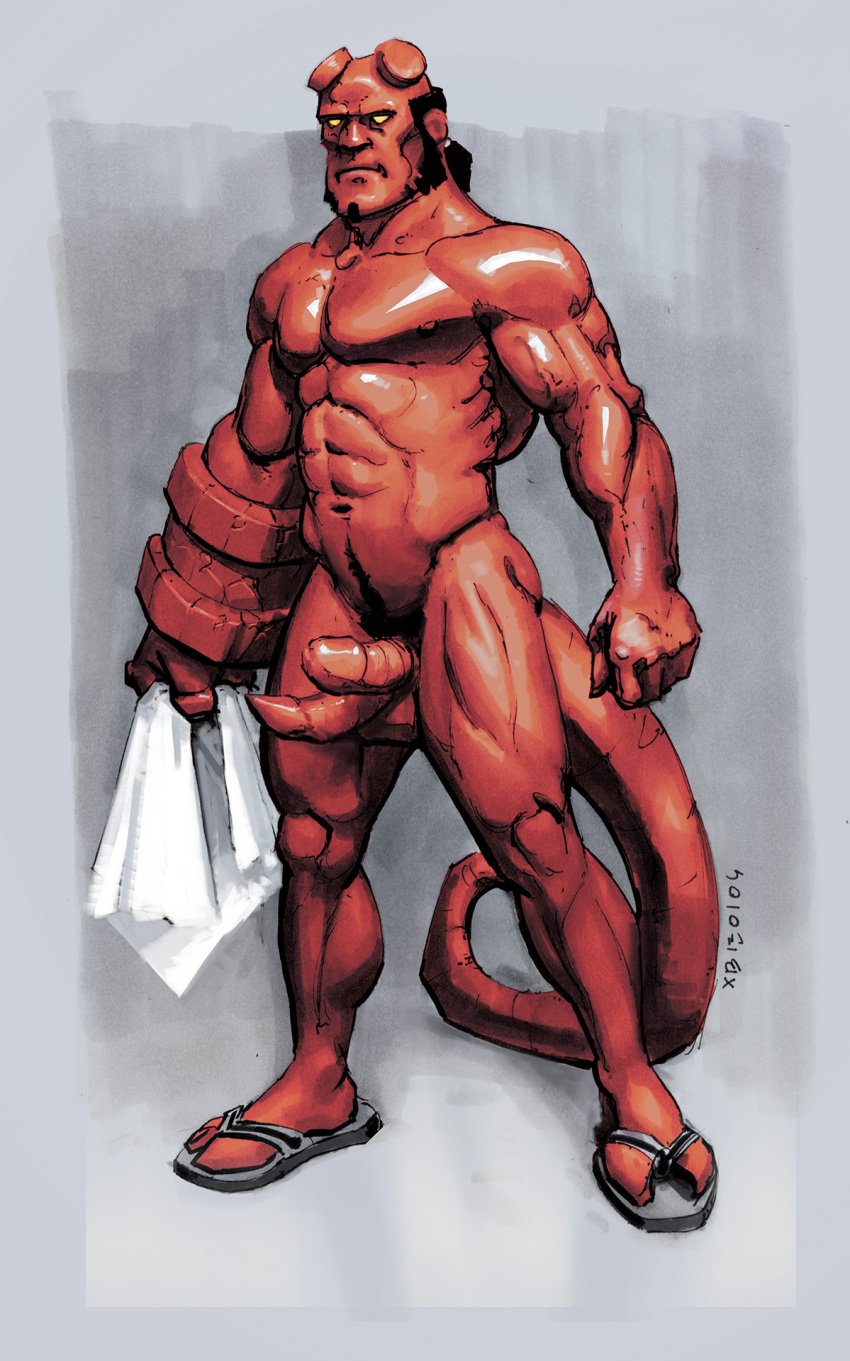 balls bara boner demon diphallism erection facial_hair hellboy hellboy_(series) male male_only muscles muscular nude penis sideburns solo solo_male xeroboys