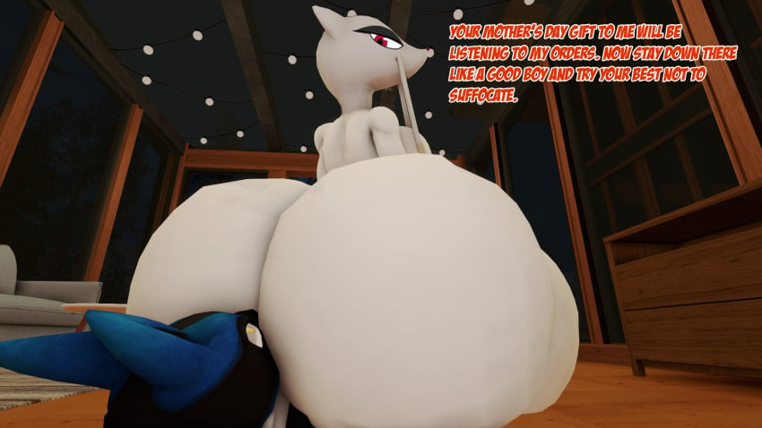 big_ass bubble_butt facesitting female furry huge_ass lucario mienshao mother_and_son novaparadox1337 pokemon pokemon_(species) thick_thighs wide_hips