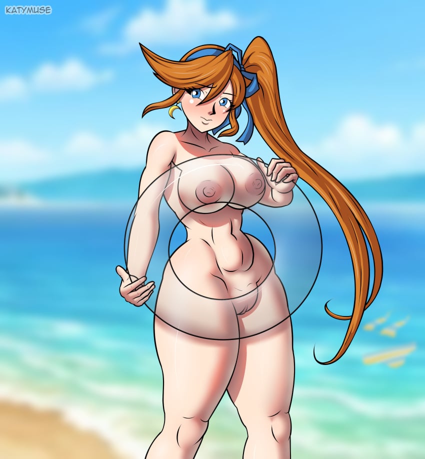 1girls 2024 accidental_exposure athena_cykes background beach big_breasts blue_eyes blurry_background blush bow color covering digital_drawing_(artwork) earring embarrassed embarrassed_nude_female exposed_breasts exposed_pussy eyebrows_visible_through_hair female female_focus female_only ginger ginger_hair gyakuten_saiban ineffective_censorship innertube katylewd katymuse light-skinned_female lost_bikini lost_clothes lost_swimsuit nipples ocean orange_hair pussy sea seaside see-through side_ponytail tagme toned toned_female unaware unintentional_exhibitionism wardrobe_malfunction