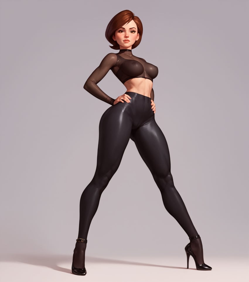 ai_generated boosty_slyndor boosty_username female female_focus female_only helen_parr milf orange_hair patreon patreon_slyndor patreon_username pixar sexy sexy_outfit sexy_pose simple_background slyndor the_incredibles the_incredibles_2