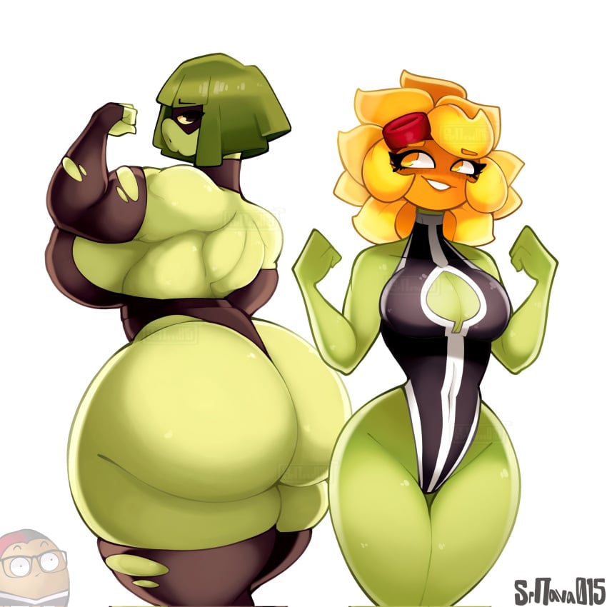 1girls 2girls anthro anthrofied ass breasts female flora_fauna green_shadow_(pvz) late latesitoo plant plant_girl plant_humanoid plantie plants_vs._zombies plants_vs_zombies popcap_games pussy solar_flare_(pvz) srnava sunflower_(pvz)