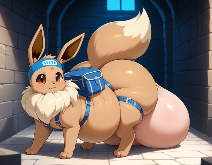 ai_generated choker eevee fat feral giant_balls pokemon pokemon_(species)