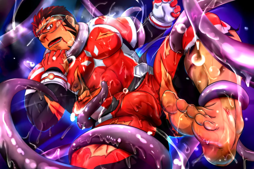 1boy abs akashi_(live_a_hero) bara barefoot beard belt big_areola big_breasts bleeding blood blood_from_mouth blood_on_arm blood_on_body blood_on_breasts blood_on_face blood_on_leg blood_stain bodysuit bondage bound bound_ankles bound_arms bound_legs bound_neck bracelet bulge bulge_through_clothing doro_rich duo eyewear feet fluids frown gloves half-closed_eyes hero hero_in_trouble hi_res laceration live_a_hero male male_breasts male_only mucus muscles muscular muscular_arms muscular_legs muscular_male muscular_thighs nose_bleed open_mouth oppai pecs plump red_eyes red_hair round_head scar scar_on_face scar_on_nose short_hair sideburns soles spread_legs steam steamy_breath struggling struggling_prey suspended suspended_in_midair suspended_via_tentacles sweat sweatdrop tentacle tentacle_suspension thick thick_arms thick_eyebrows thick_thighs toes torn_bodysuit torn_clothes wet wet_body wet_clothes wounded