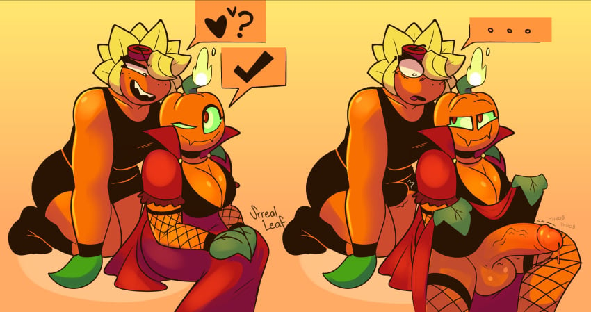 2futas anthro anthrofied ass breasts female flora_fauna futa_only futanari halloween jack_o'_lantern_(pvz) plant plant_girl plant_humanoid plantie plants_vs._zombies plants_vs_zombies popcap_games pussy solar_flare_(pvz) srrealleaf sunflower_(pvz)