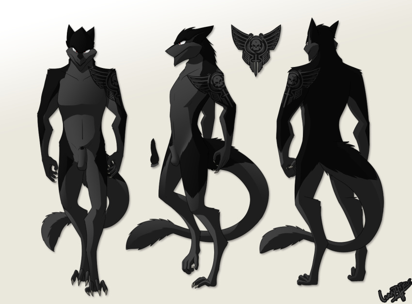 1boy anthro black erection luvythicus male male_only mortarion nude penis sergal solo tattoo tribal walkingstalker