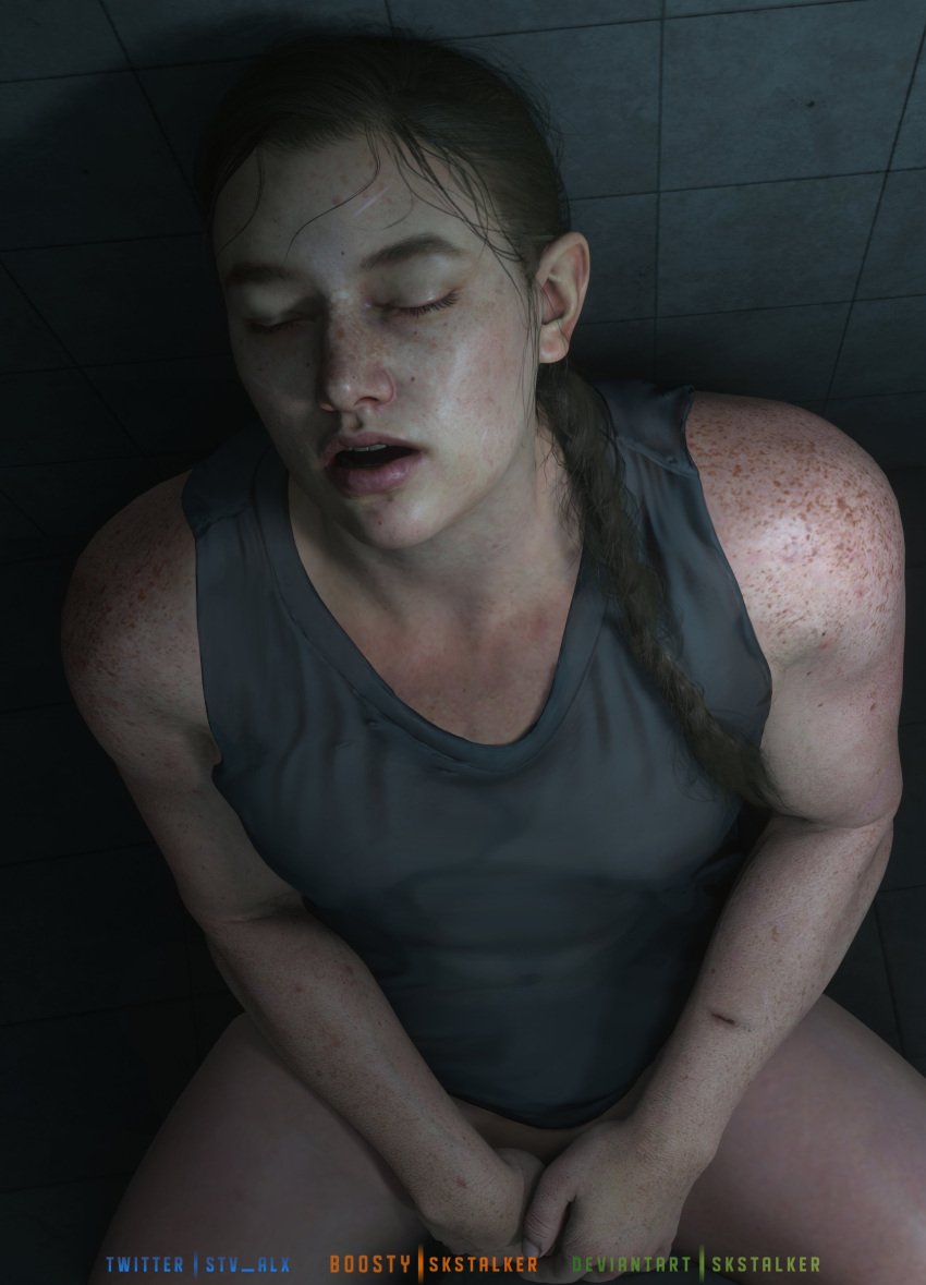 1girls 3d abigail_anderson bottomless eyes_closed female fingering fingering_self freckles masturbation muscular muscular_female skstalker solo the_last_of_us the_last_of_us_2