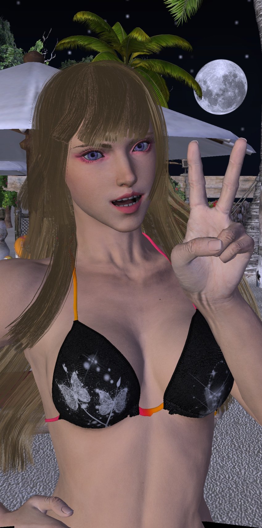 1girls beach bikini blonde_hair breasts emilie_de_rochefort female female_only peace_sign selfie solo tekken tekken_8