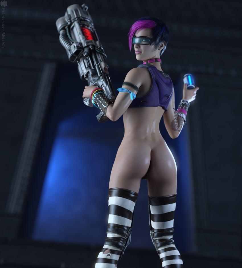 3d ass female human looking_at_viewer looking_back looking_back_at_viewer missally no_panties quake quake_champions slash_(quake) video_games