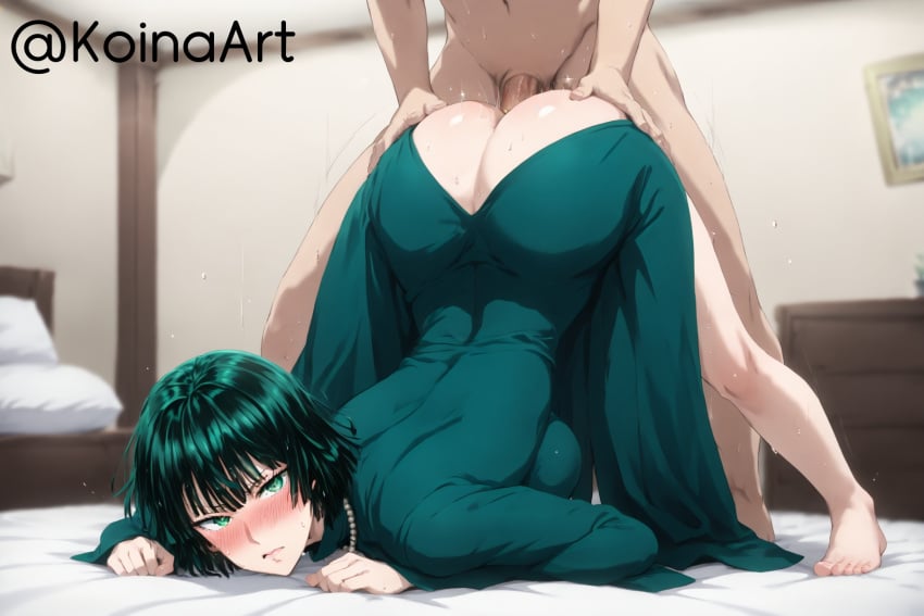 ai_generated ass doggy_style dress female fubuki_(one-punch_man) green_eyes koinaart one-punch_man penis pussy sex_from_behind short_hair stable_diffusion taut_clothes thick_thighs top-down_bottom-up vaginal_penetration