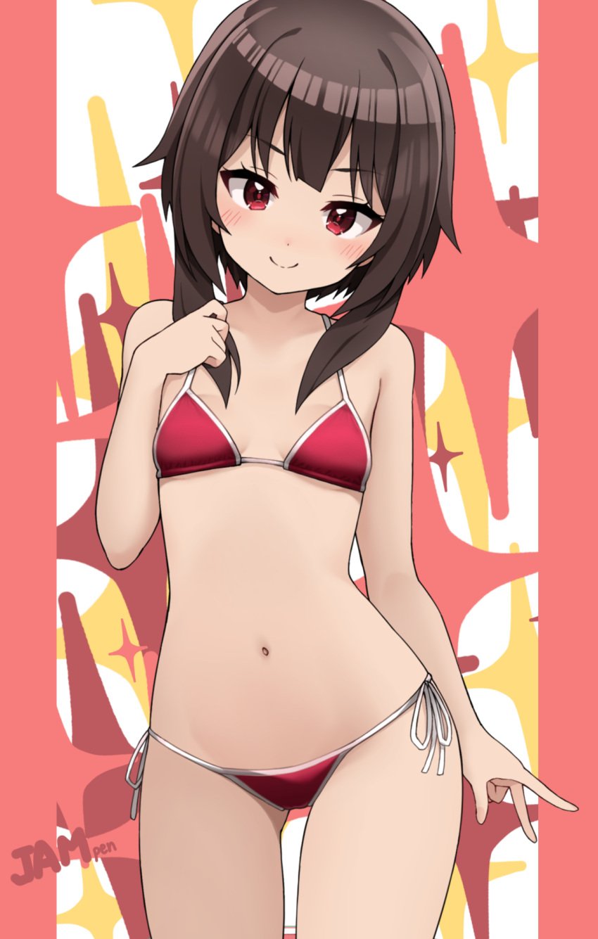 1girls bare_arms bare_belly bare_chest bare_hands bare_hips bare_legs bare_midriff bare_navel bare_shoulders bare_skin bare_thighs belly belly_button bikini bikini_bottom bikini_only bikini_top blush blush_face blush_lines blushed_face blushing_at_viewer blushing_face blushing_female breasts brown_eyebrows brown_hair brown_hair_female chest cleavage closed_mouth_smile collarbone covered_areola covered_areolae covered_crotch covered_nipples covered_pussy covered_vagina dot_nose elbows exposed_arms exposed_belly exposed_chest exposed_hips exposed_legs exposed_midriff exposed_navel exposed_shoulders exposed_skin exposed_thighs eyebrows_visible_through_hair fair_skin female female_focus female_only fingernails fingers flat_belly flat_breasts flat_chest flat_chested groin hair_between_eyes hand_on_chest hand_on_own_chest hand_sign high_resolution highres jampen kono_subarashii_sekai_ni_shukufuku_wo! lean_body lean_figure legs light-skined_female light-skinned light-skinned_female light_skin light_skin_female light_skinned light_skinned_female long_hair looking_at_viewer megumin narrow_waist navel peace_sign petite petite_body petite_breasts petite_female petite_girl petite_tits red_background red_bikini red_bikini_bottom red_bikini_top red_eyes red_eyes_female red_string_bikini red_swimsuit red_swimwear scarlet_eyes shoulders side-tie_bikini sidelocks sign skinny skinny_female skinny_girl skinny_waist slender_body slender_waist slim_girl slim_waist small_breasts smile smiley_face smiling smiling_at_viewer smirk smooth_chest smooth_skin solo standing string_bikini swimsuit swimwear teen_girl teenage_girl teenager thick_thighs thigh_gap thighs thin_waist upper_body v v-line v_sign wide_hips