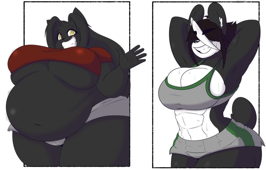 abs allyson_(dewwydartz) bbw big_breasts breasts cleavage dewwydarts dewwydartz felid feline female furry huge_breasts mai_(dewwydartz) original_character overweight overweight_female panda tagme thick_thighs underboob wide_hips