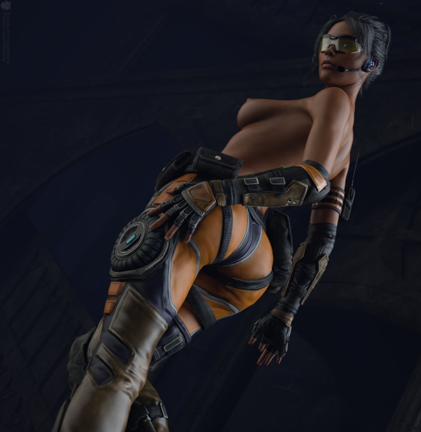 3d athena_(quake_champions) female human looking_at_viewer looking_back looking_back_at_viewer missally quake quake_champions topless video_games