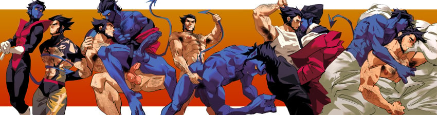 abs anal anal_sex balls bara biceps big_balls big_penis blue_body blue_skin erection gay_anal gay_sex kurt_wagner logan_(x-men) male male_nipples male_only manly marvel marvel_comics muscular_male nightcrawler nioseptem nipples nude pecs penetration penis sex wolverine_(x-men) x-men