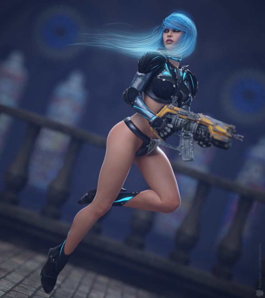 3d blue_hair female gun human missally nyx_(quake_champions) quake quake_champions video_games