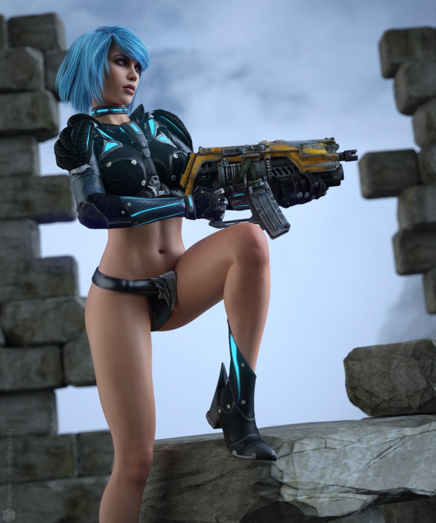 3d blue_hair female gun human missally nyx_(quake_champions) quake quake_champions video_games