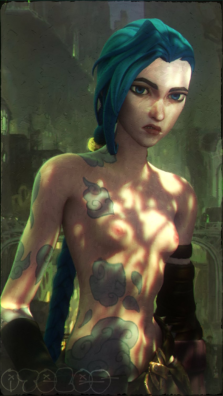 1girls 3d arcane arcane_jinx ateies blue_hair breasts female jinx_(league_of_legends) league_of_legends nipples small_breasts solo