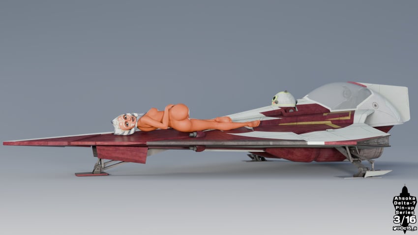 ahsoka_tano alien asshole astromech_droid barefoot breasts clone_wars completely_nude dc15-a female female_only jedi jedi_padawan laying_down looking_at_viewer naked nipples orange_body orange_skin pinup pinup_(style) pinup_pose pinupgirl pussy simple_background solo_female spaceship star_wars togruta