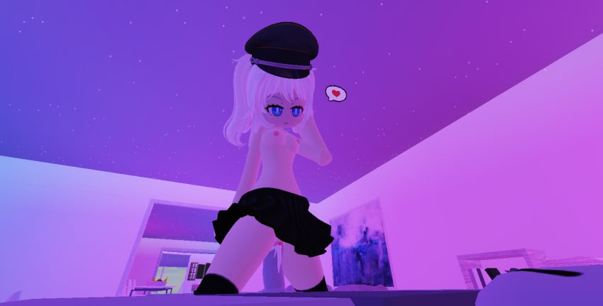 3d blue_eyes cowgirl_position cum_in_pussy cum_inside heart_symbol kneehighs military_cap original_character roblox roblox_avatar roblox_studio small_breasts smug twintails white_hair