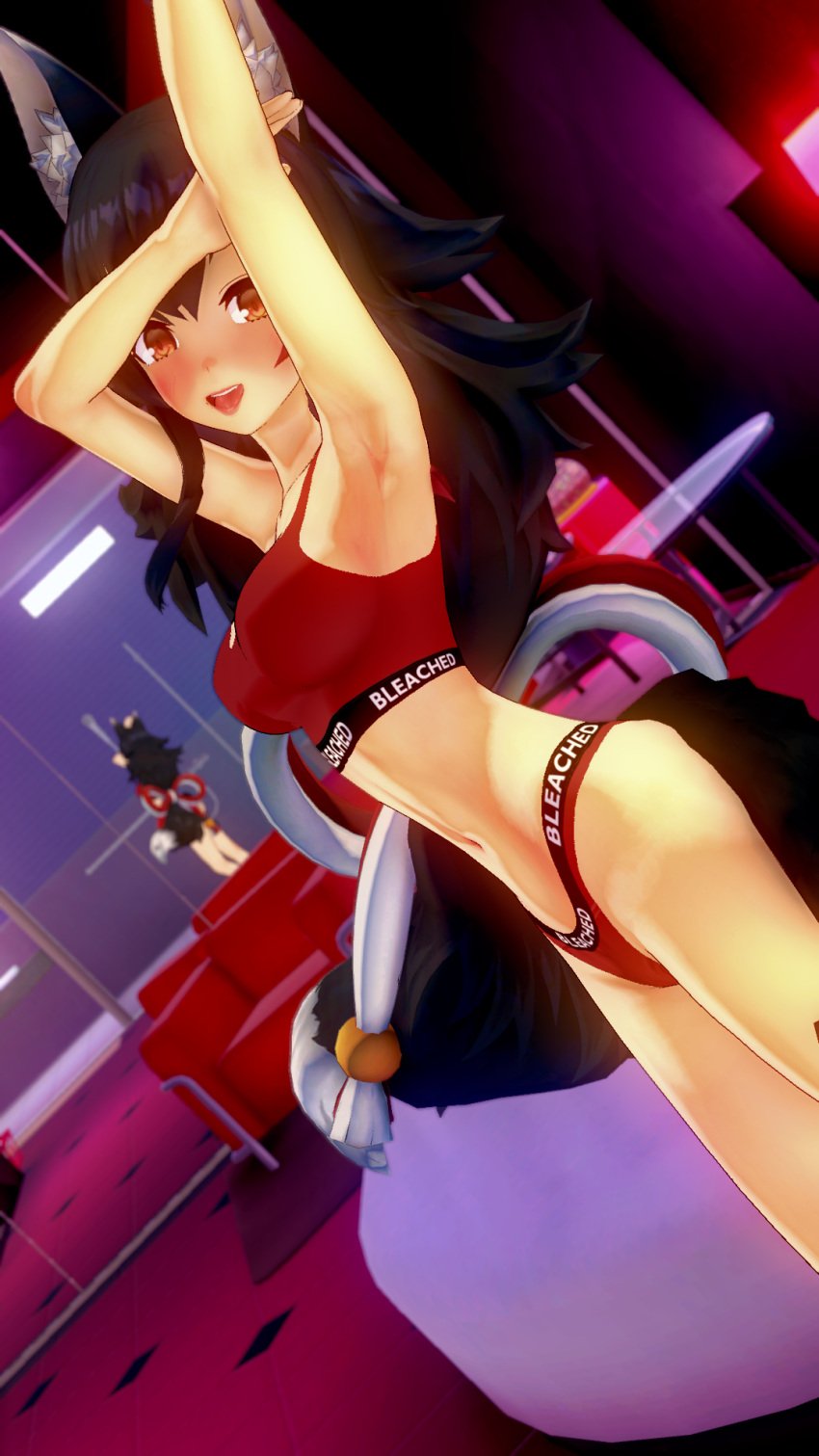 1girls 3d animal_ear_fluff animal_ears black_hair bleached bleached_clothing blush breasts brown_eyes hololive hololive_gamers hololive_japan koikatsu long_hair medium_breasts navel ookami_mio red_bra red_panties shiny_hair shiny_skin smile solo tail virtual_youtuber wolf_ears wolf_girl wolf_tail