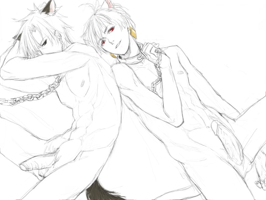 2boys catboy chains fate/stay_night fate/zero fate_(series) gilgamesh gilgamesh_(fate) kiritsugu_emiya male_only tagme